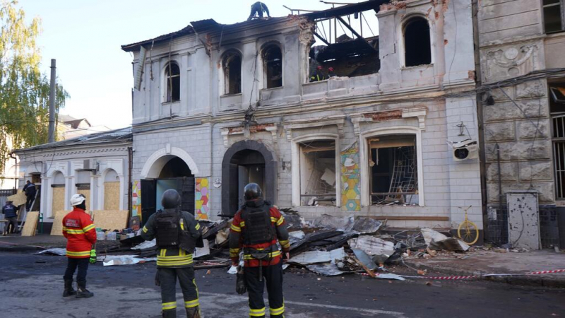 Firefighters respond to conflict damage in Kharkiv.